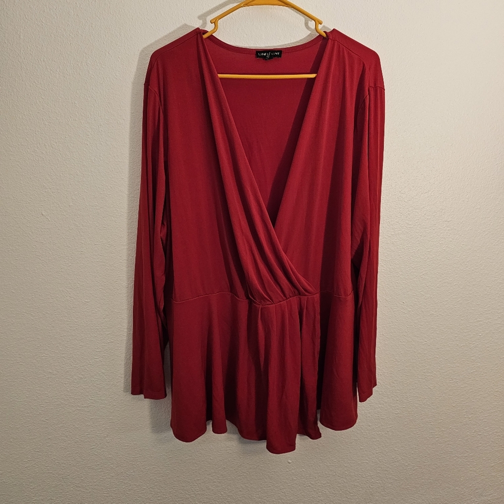 26/28 Lane Bryant Red Long Sleeve Faux Wrap  Top